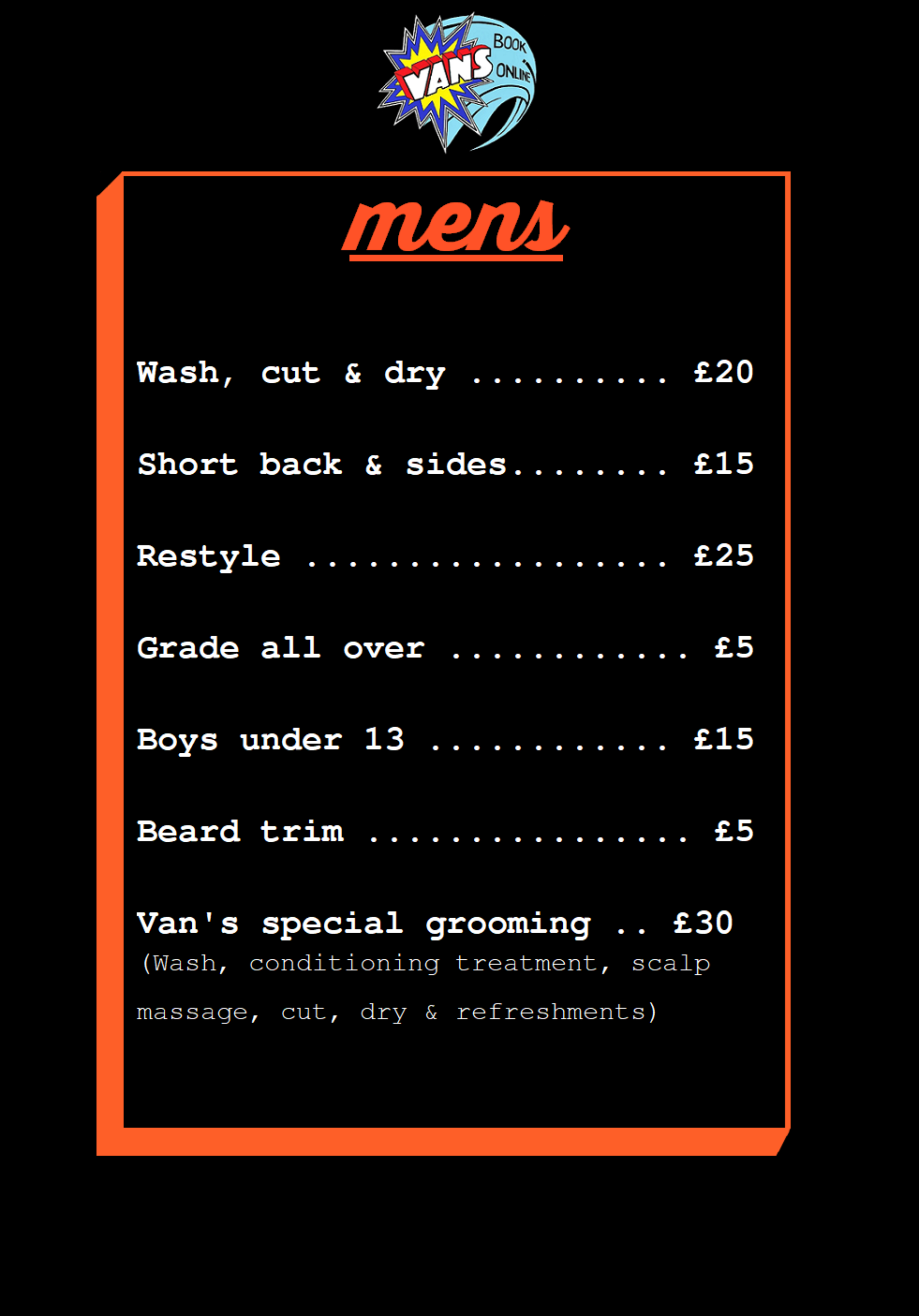 vans hairdressing canterbury gents pricing